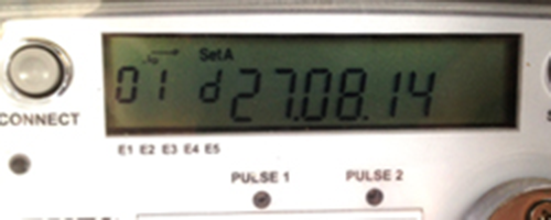 A digital electricity meter displaying the date.